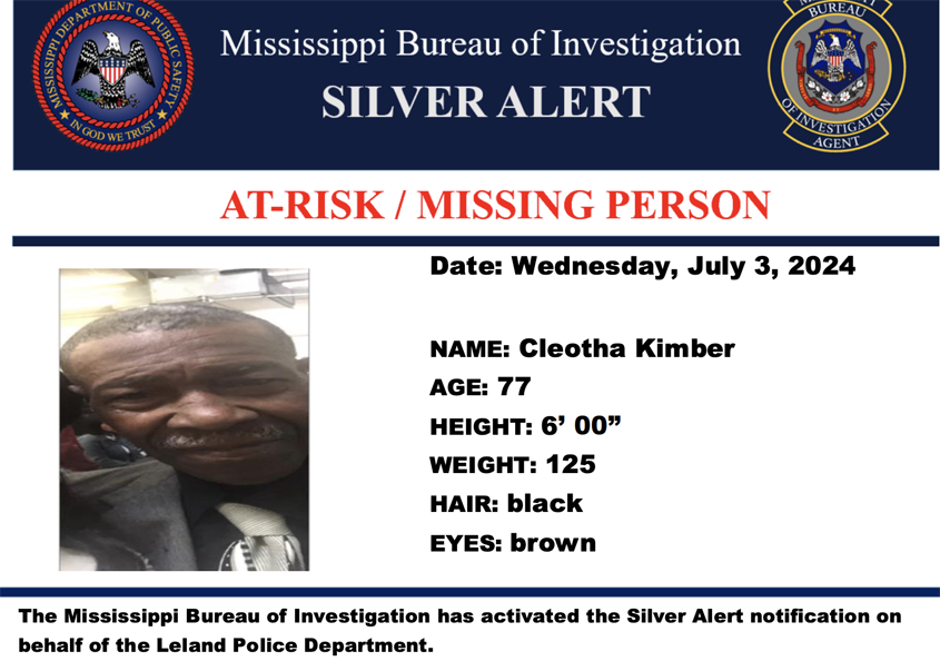 MBI Issues Silver Alert for Leland, MS Resident